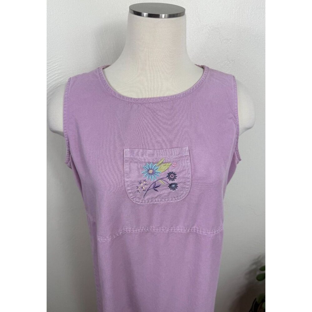 AKS Womens‎ Lavendar Floral Midi 100% Lyocell Dress Size Large Cottage Core Cute - Picture 4 of 7